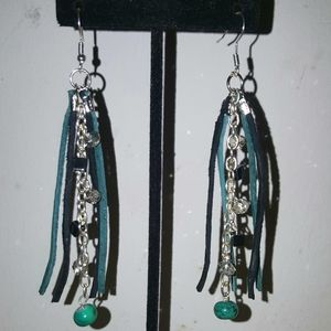 3.5" Leather Beaded Fashion Dangly Earrings